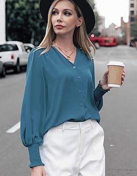 Aifer Blouses for Women Fashion 2025 V Neck Long Sleeve